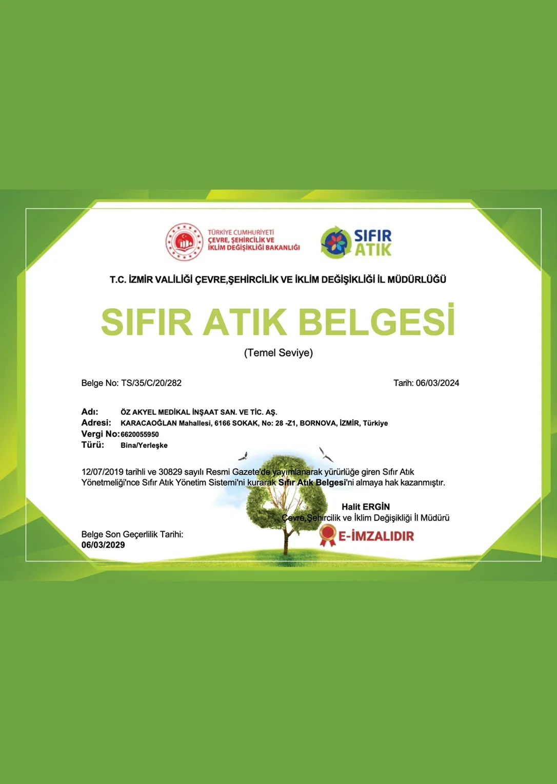 Sıfır Atık Belgesi